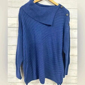 Style & Co Ribbed Button Blue Detail Tunic Sweater Size 1x